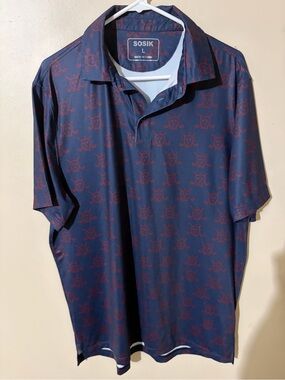 SOSIK Men's Navy Polo with Red Skulls All-Over Print L